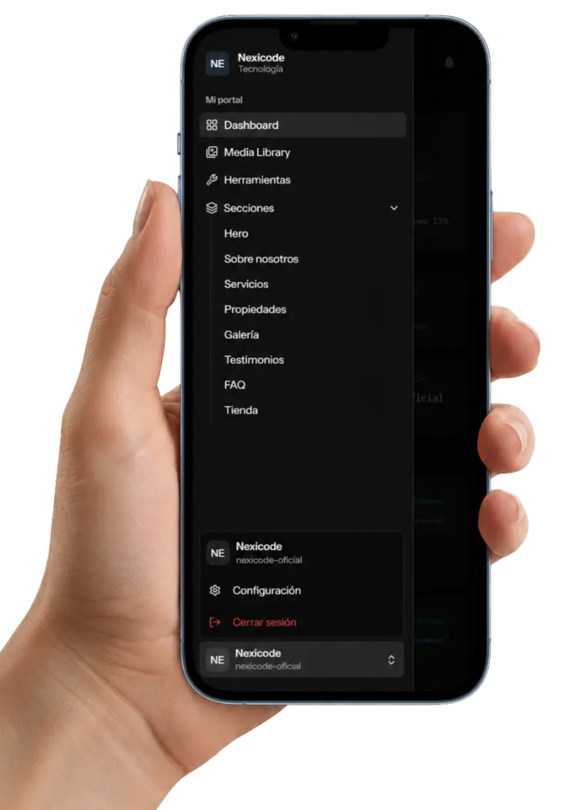 Herramientas de administración en Nexicode Studio